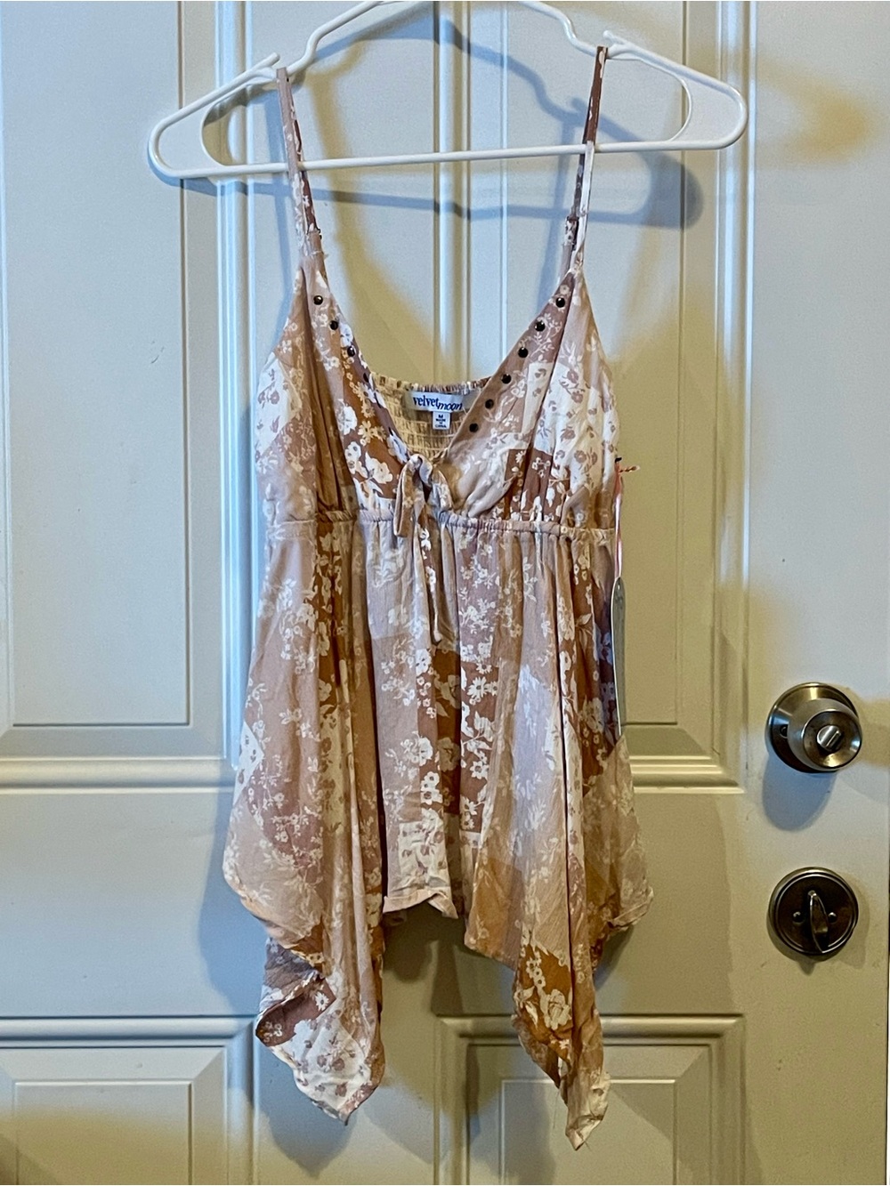 Velvet Floral Handkerchief Hem Camisole in Blush and Cream